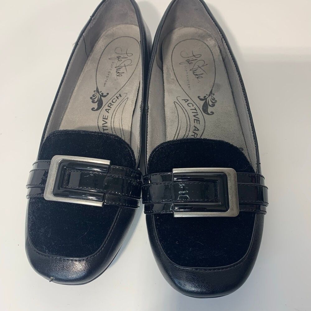 Life stride Sz 8 M Black soft system slip‎ on comfort flat shoe Darcine